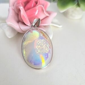 Gorgeous Iridescent Druzy Sterling Silver Pendant